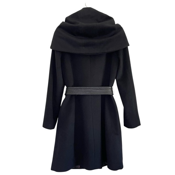 Cole Haan Wool Blend Hooded Coat Oversized Collar Removable Belt Black 6 - Picture 8 of 15
